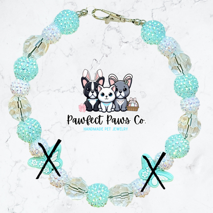 Twilight Flutter* Teal & White Sparkle Butterfly Custom Beaded Dog/Cat Necklace!