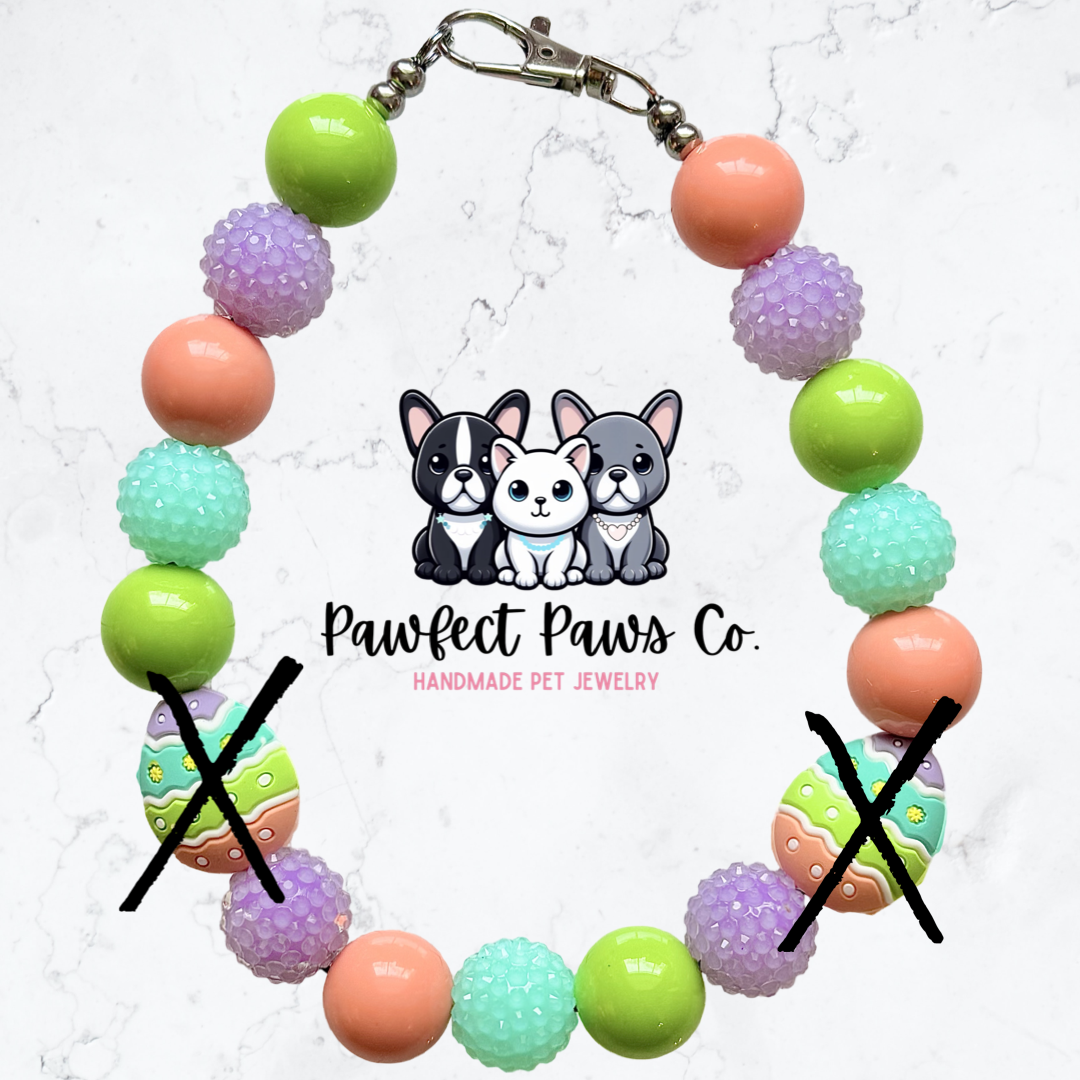 Eggstra* Green, Coral, Blue & Purple Sparkle Easter Custom Beaded Dog/Cat Necklace!