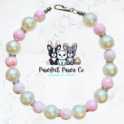 Elegant Eggshell* Pink & White Sparkle Easter/Spring Custom Beaded Dog/Cat Collar Necklace!