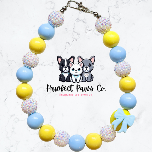 Lovely Lemon* Yellow & Blue Sparkle Coquette Fruit Custom Beaded Dog/Cat Necklace!