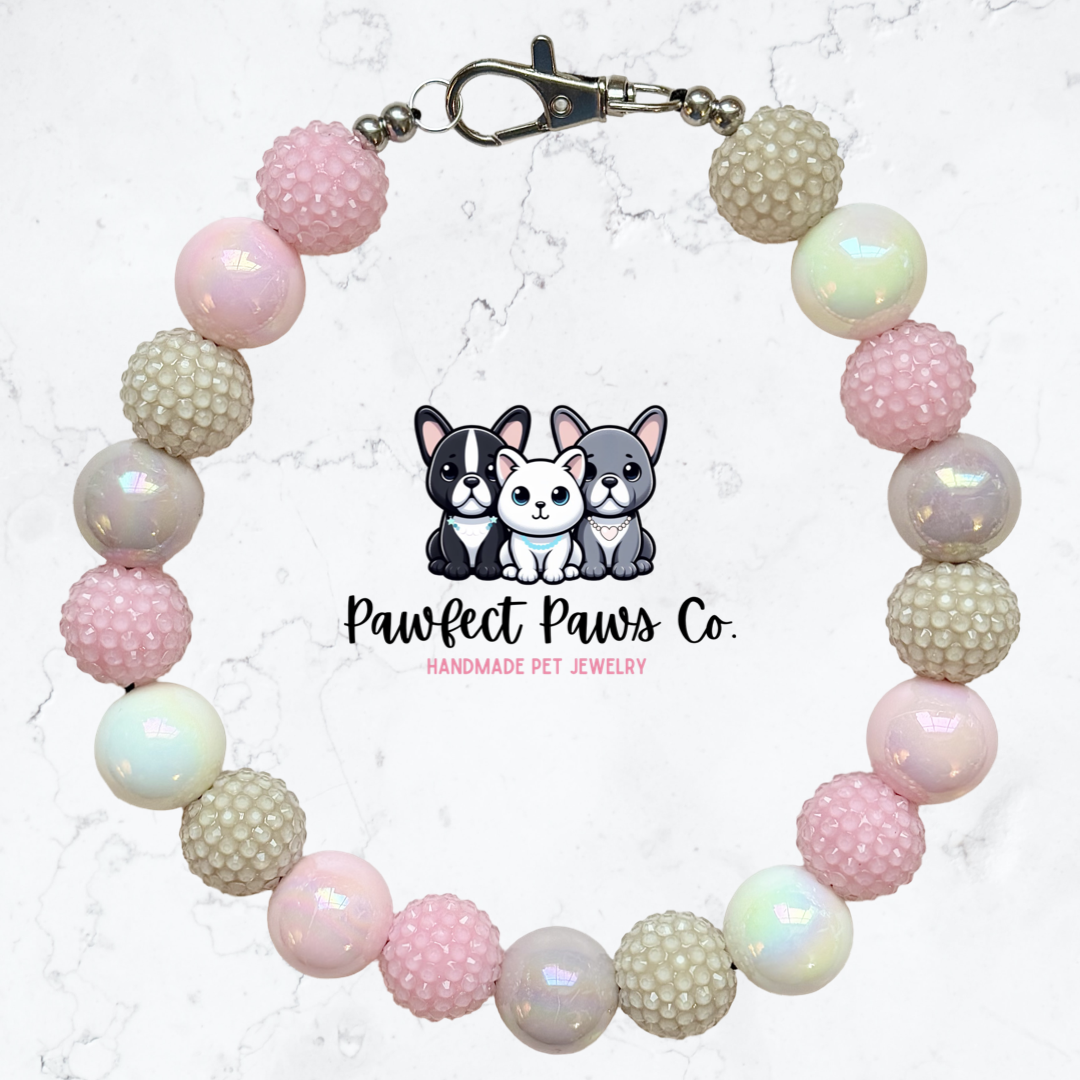Soft Mocha* Pink & Tan Sparkle Custom Beaded Dog/Cat Necklace!