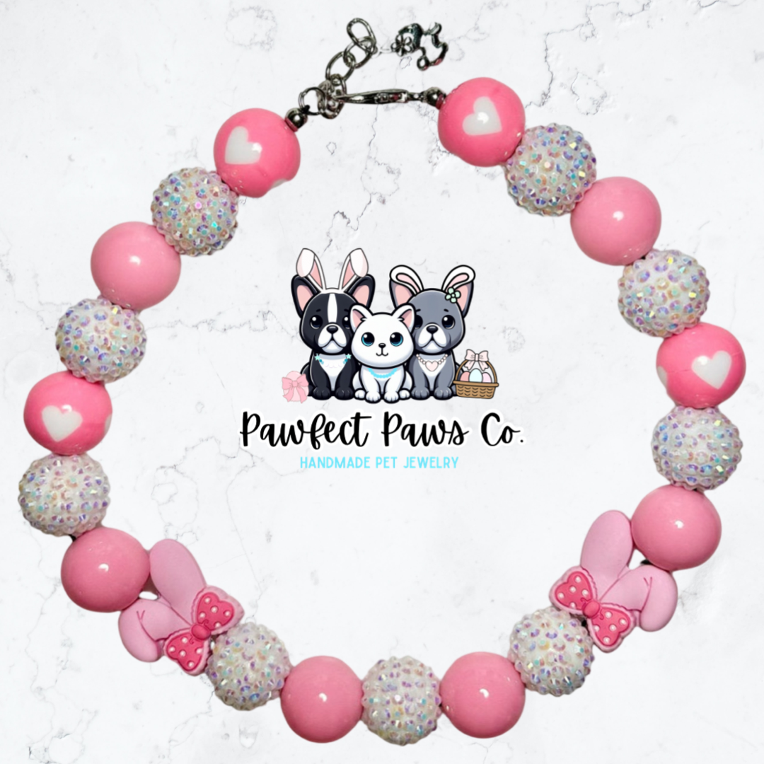 Pink makes me Hoppy* Custom Beaded Dog/Cat Collar Necklace!