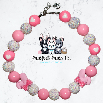 Pink makes me Hoppy* Custom Beaded Dog/Cat Collar Necklace!