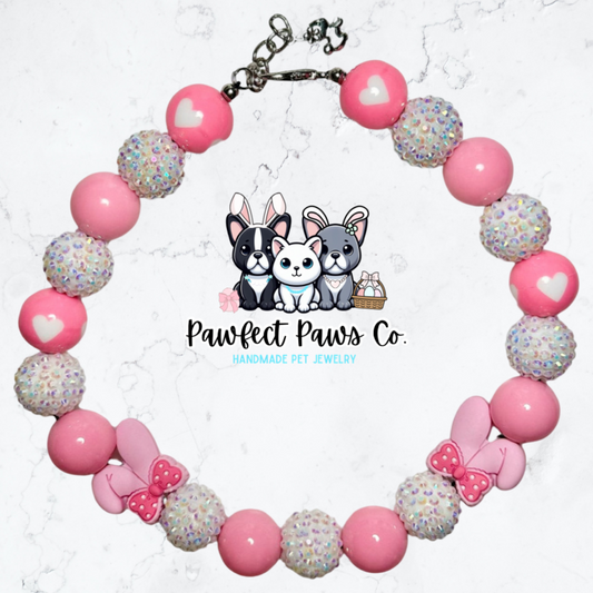 Pink makes me Hoppy* Custom Beaded Dog/Cat Collar Necklace!