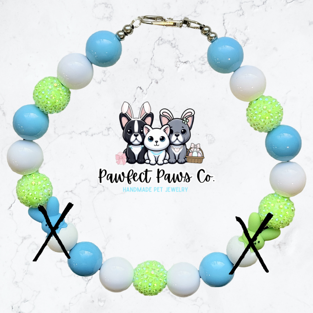 Peep Breeze* Blue, White & Green Sparkle Easter/Spring Custom Beaded Dog/Cat Necklace!