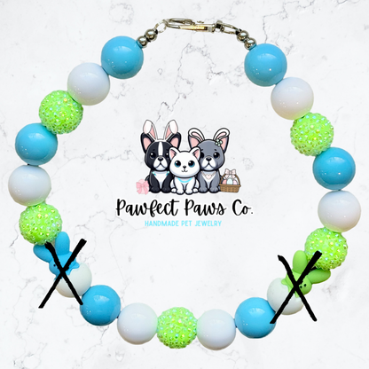 Peep Breeze* Blue, White & Green Sparkle Easter/Spring Custom Beaded Dog/Cat Necklace!