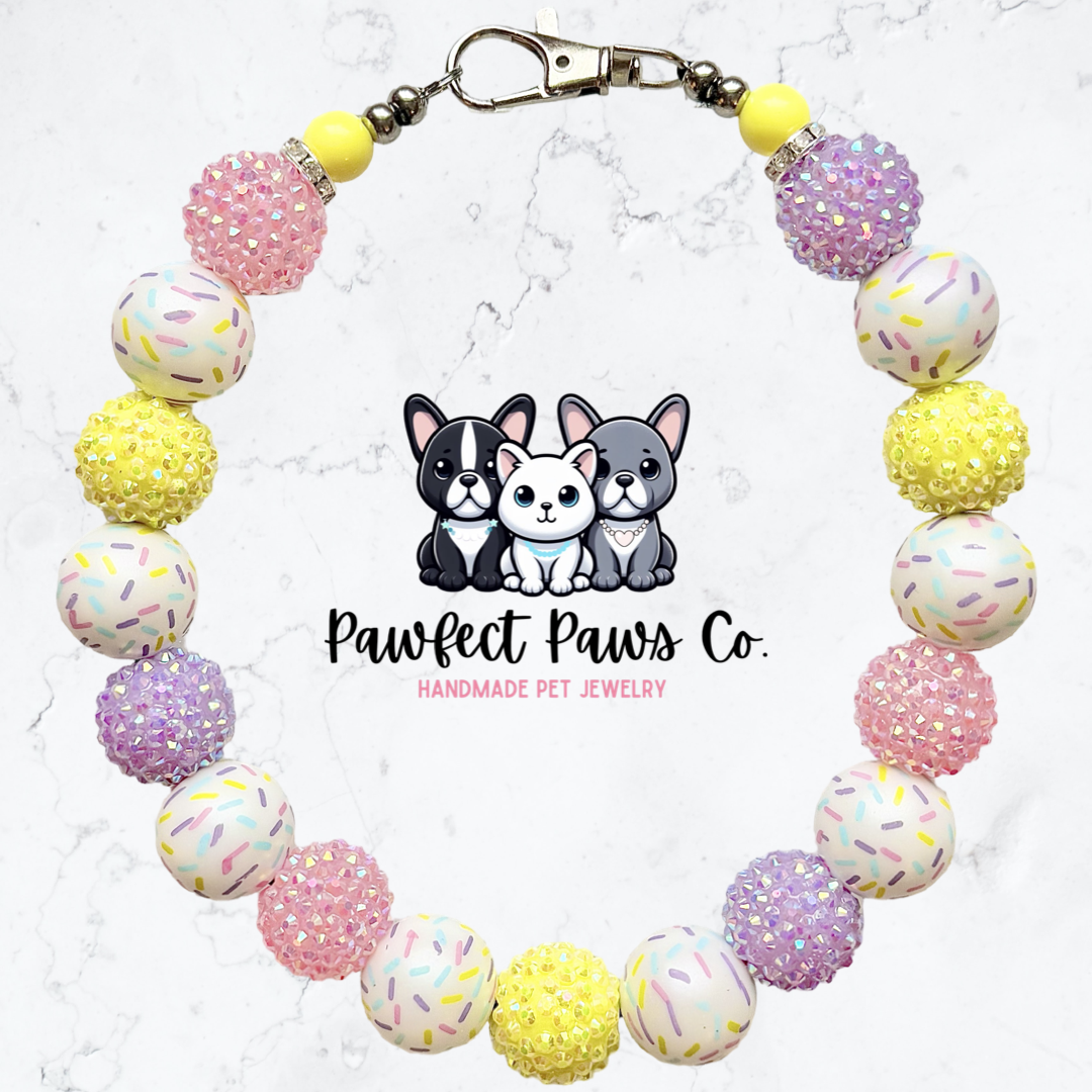 Spring Confetti* Pink, Yellow & Purple Sparkle Custom Beaded Dog/Cat Necklace!