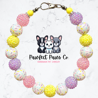 Spring Confetti* Pink, Yellow & Purple Sparkle Custom Beaded Dog/Cat Necklace!