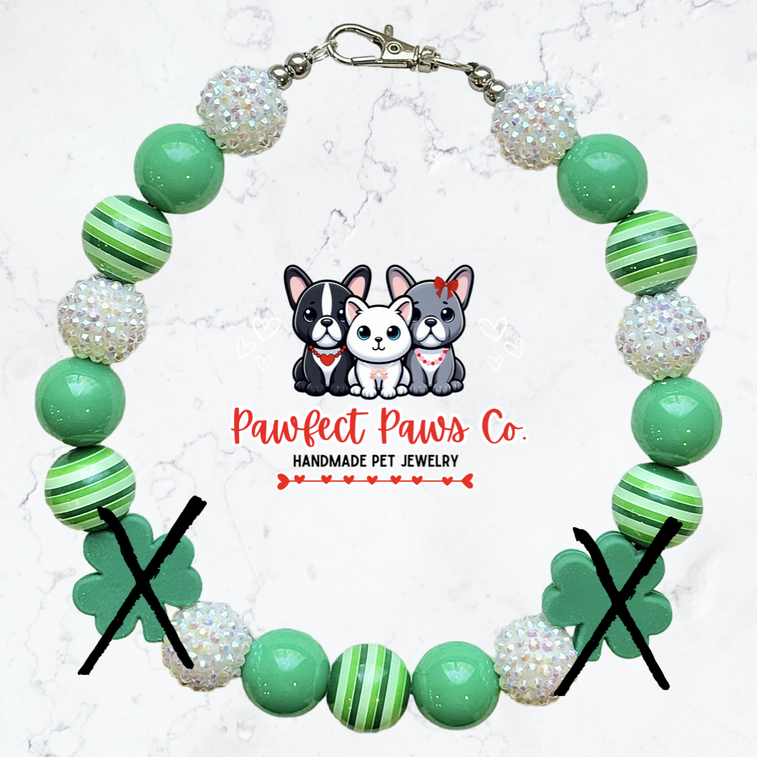 Lucky Paws* Green & White Sparkle St. Patrick’s Day Custom Beaded Dog/Cat Necklace!