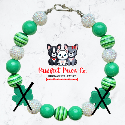 Lucky Paws* Green & White Sparkle St. Patrick’s Day Custom Beaded Dog/Cat Necklace!