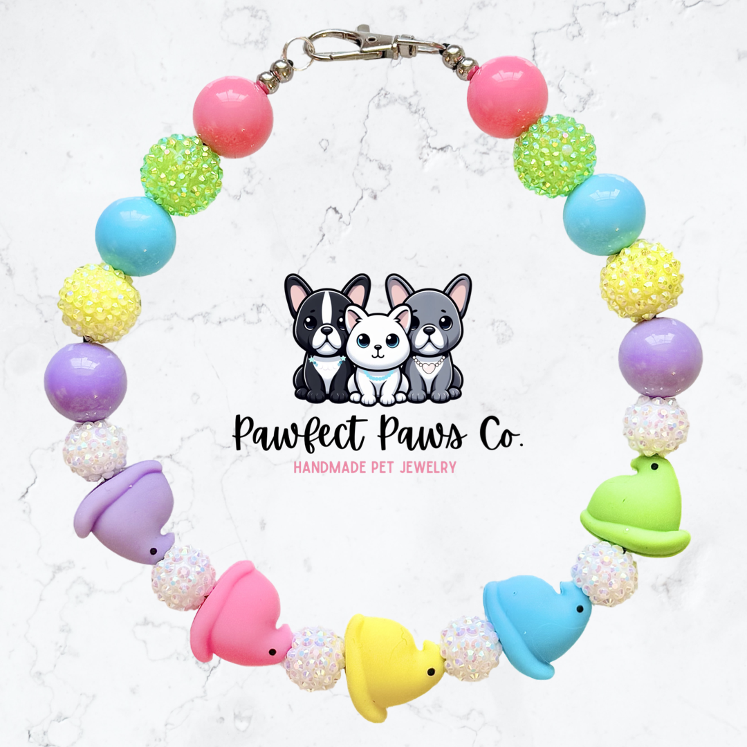 Peep Pawty* Green, Blue, Pink & Purple Sparkle Easter Custom Beaded Dog/Cat Necklace!
