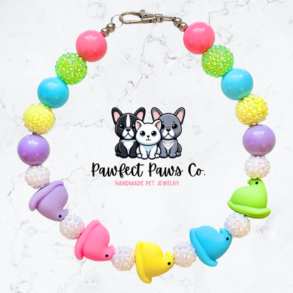 Peep Pawty* Green, Blue, Pink & Purple Sparkle Easter Custom Beaded Dog/Cat Necklace!