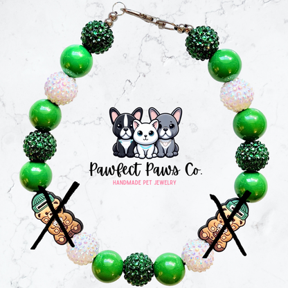Bearista* Green & White Sparkle Starbies Coffee Custom Beaded Dog/Cat Necklace!
