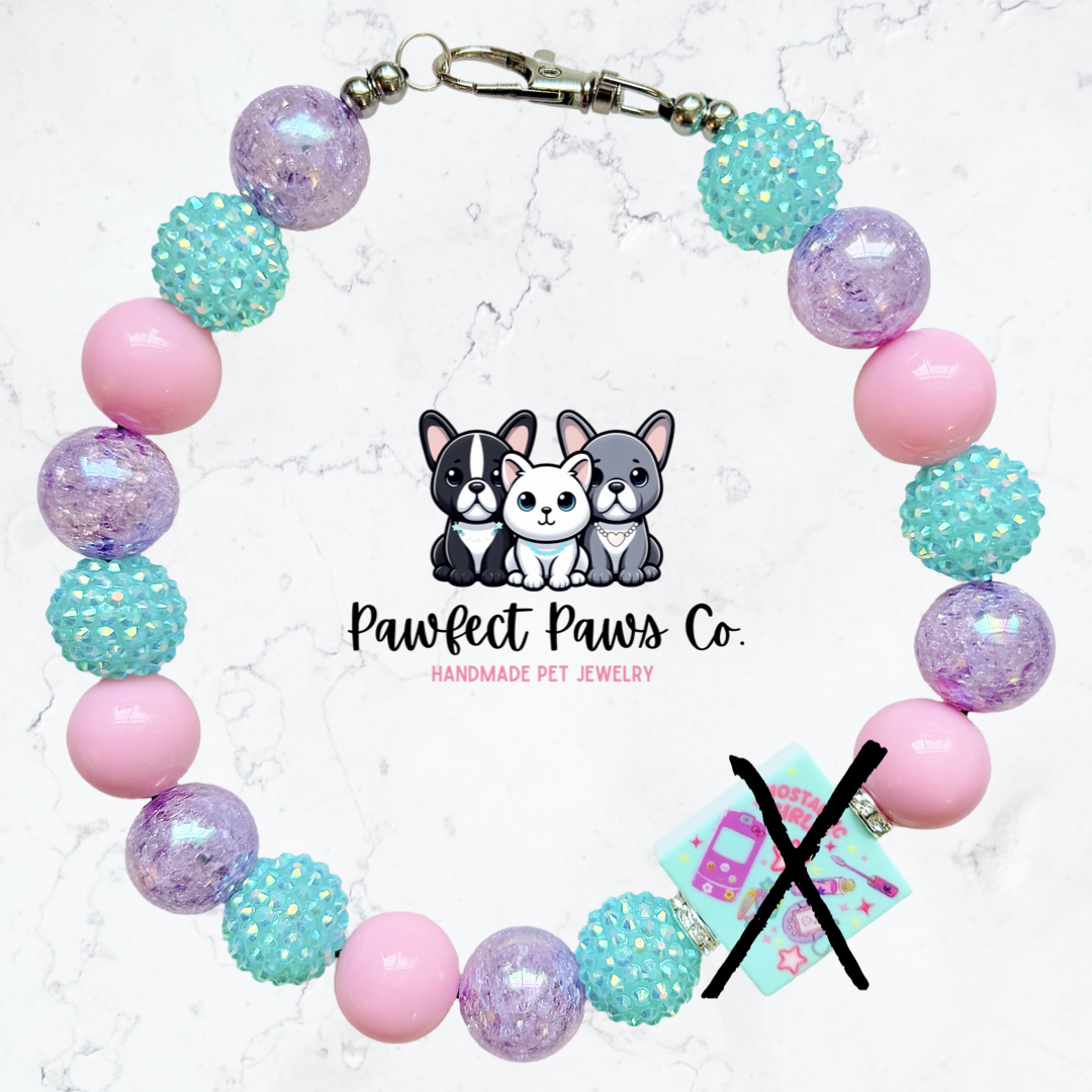90’s Baby* Pink & Purple Sparkle Nostalgia Valentines Day Custom Beaded Dog/Cat Necklace!