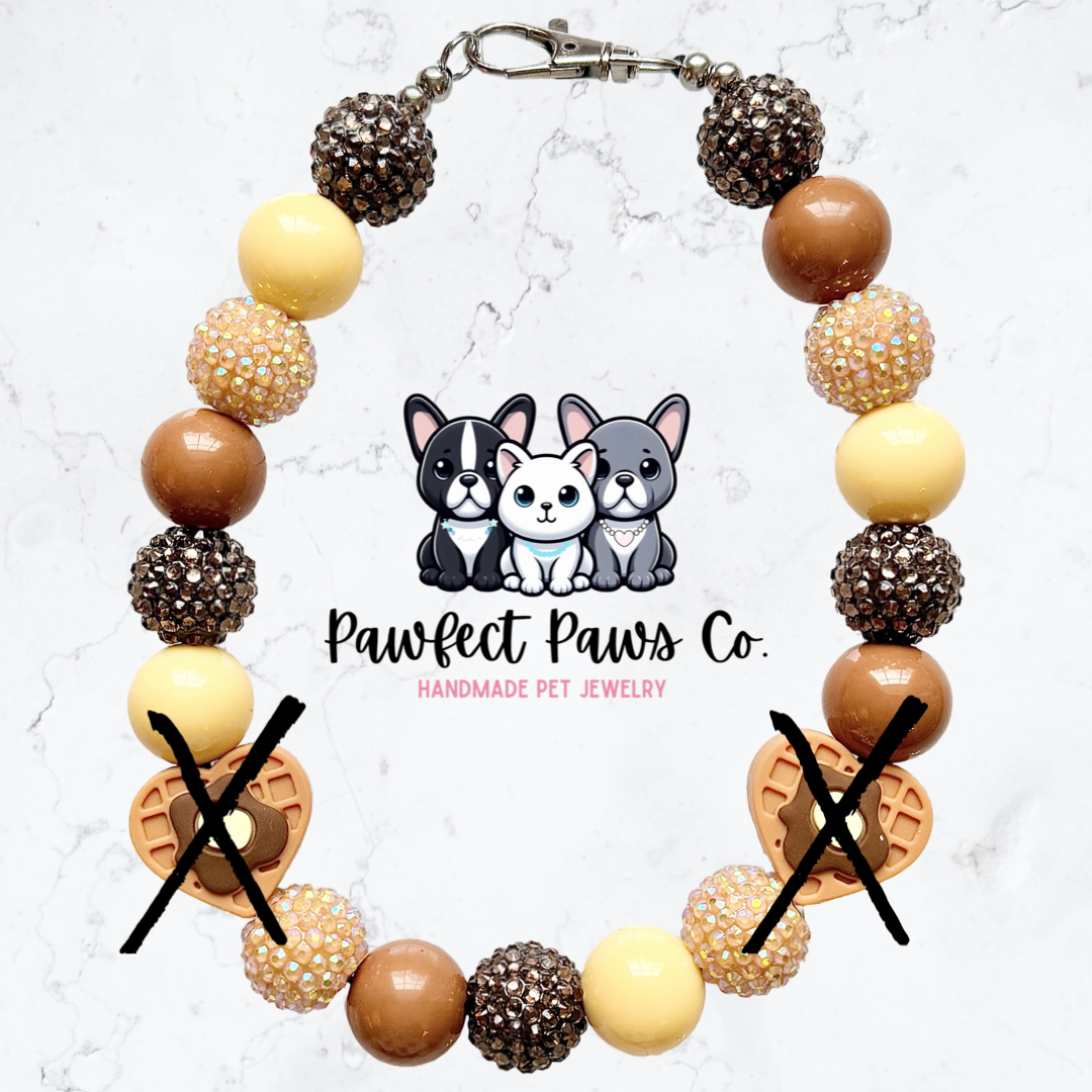 Waffle-y Sweet* Brown & Yellow Sparkle Custom Beaded Dog/Cat Necklace!