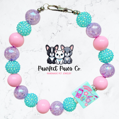 90’s Baby* Pink & Purple Sparkle Nostalgia Valentines Day Custom Beaded Dog/Cat Necklace!