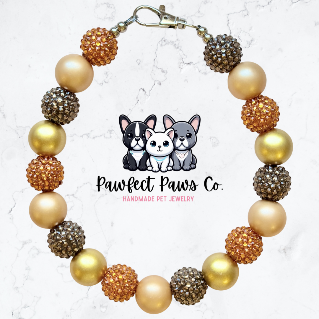 Harvest Moon* Orange & Brown Sparkle Thanksgiving Autumn Custom Beaded Dog/Cat Necklace!
