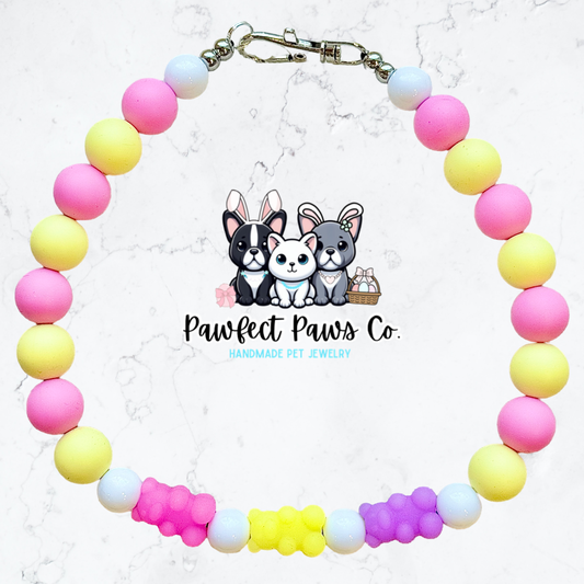 Sweet as Candy* Yellow, Pink & White Spring Gummy Bear Custom Beaded Dog/Cat Necklace!