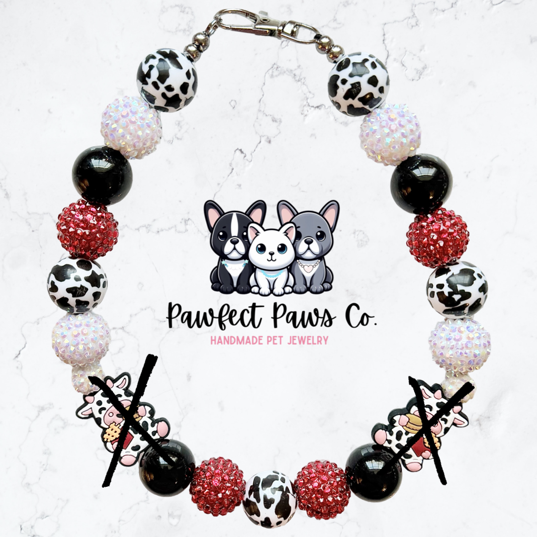 Chikin & Fries* Red & Black Sparkle Cow Custom Beaded Dog/Cat Necklace!