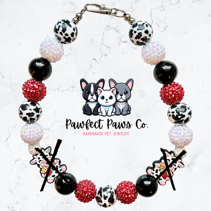 Chikin & Fries* Red & Black Sparkle Cow Custom Beaded Dog/Cat Necklace!