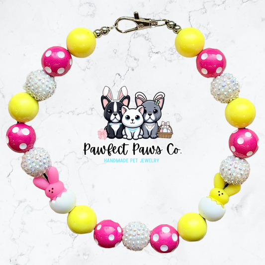 Peep Pop* Yellow & Pink Sparkle Easter/Spring Custom Beaded Dog/Cat Necklace!