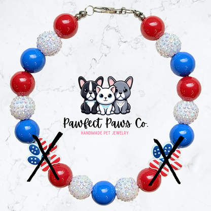 Pawtriotic Pride* Red, White & Blue Sparkle Patriotic Beaded Dog/Cat Necklace!