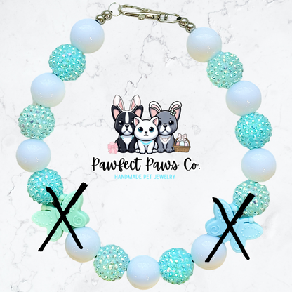 Spring Day* White, Blue & Teal Sparkle Butterfly Custom Beaded Dog/Cat Necklace!