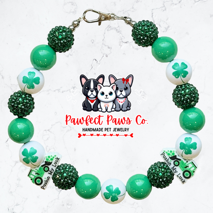 Pushin’ my Luck* Green Sparkle St. Patrick’s Day Custom Beaded Dog/Cat Necklace!