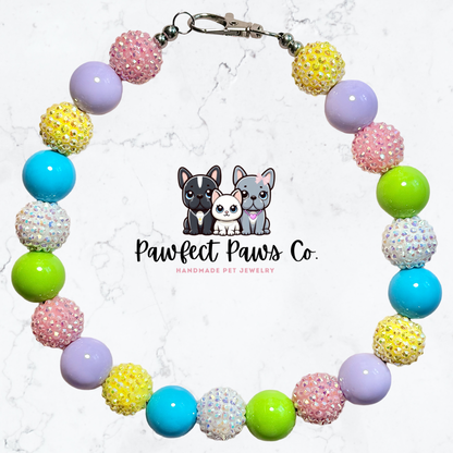 Luau Time* Purple, Blue, Green, Pink & Yellow Sparkle Custom Beaded Dog/Cat Collar Necklace!