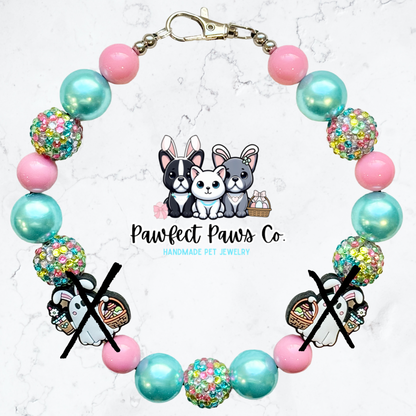 Boo Bunny* Blue & Pink Sparkle Easter/Spring Custom Beaded Dog/Cat Necklace!