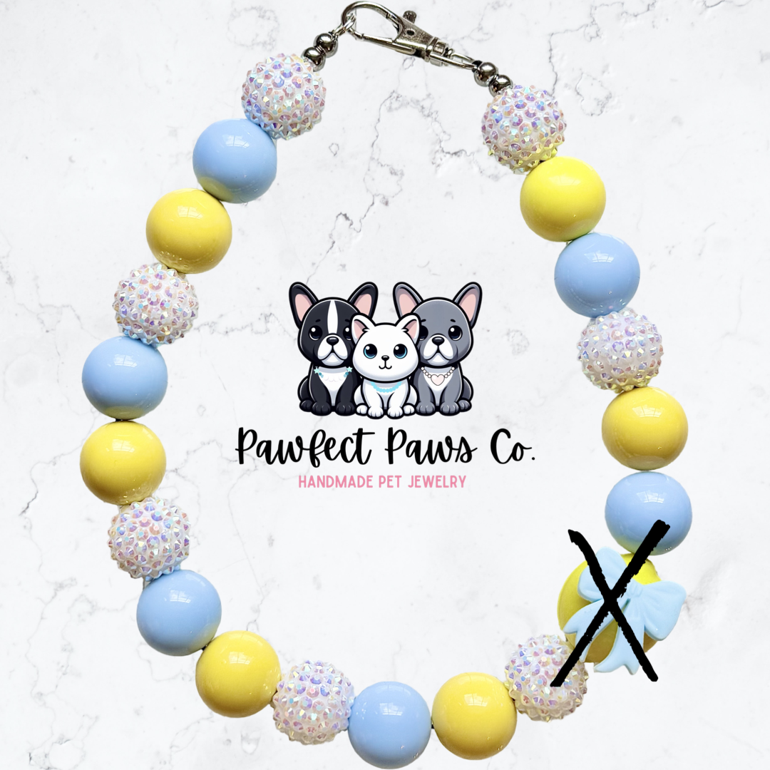 Lovely Lemon* Yellow & Blue Sparkle Coquette Fruit Custom Beaded Dog/Cat Necklace!