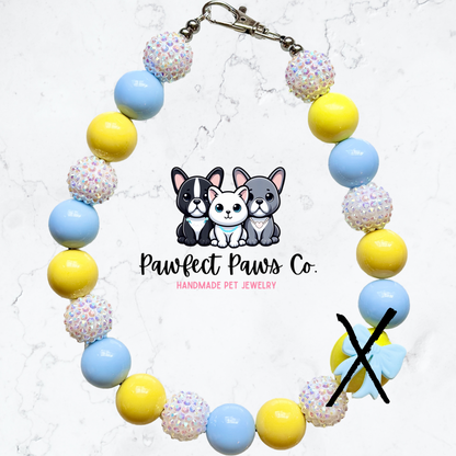 Lovely Lemon* Yellow & Blue Sparkle Coquette Fruit Custom Beaded Dog/Cat Necklace!