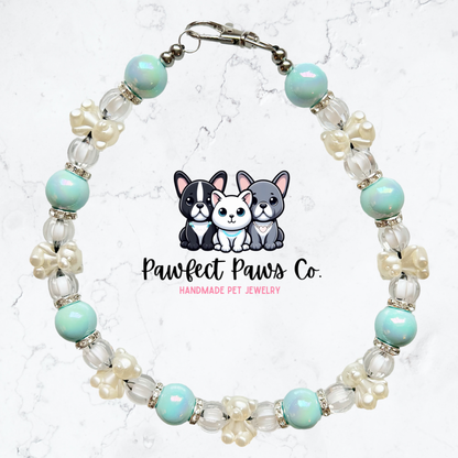 Cutesy Glam* Blue Pearl Teddy Bear Luxury Sparkle Custom Beaded Dog/Cat Collar Necklace!