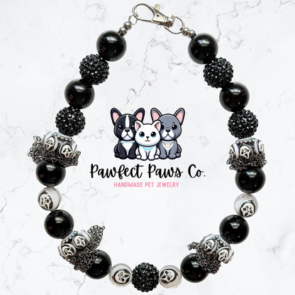Ghost Face Glam* Black & Silver Luxury Sparkle Custom Beaded Dog/Cat Collar Necklace!