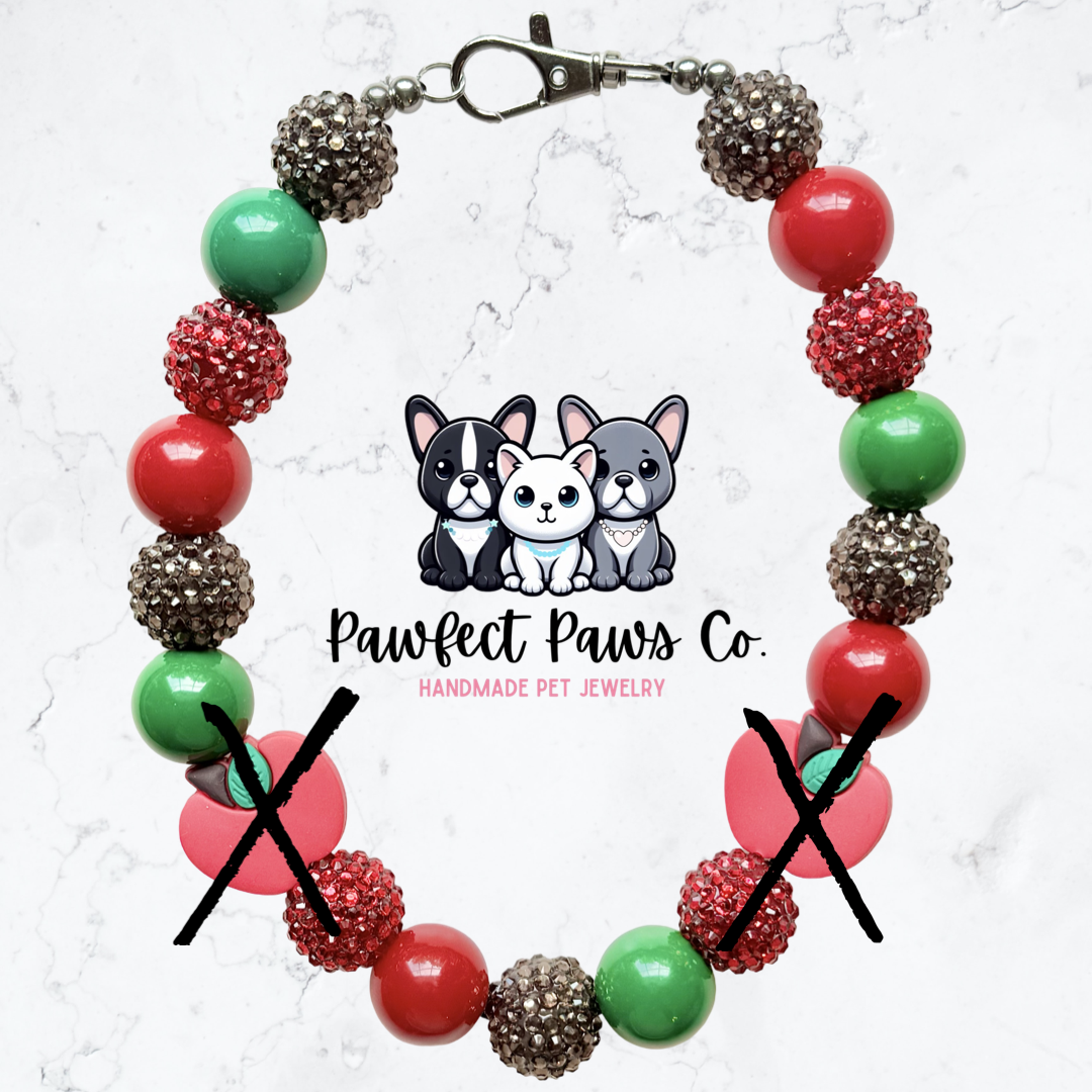 Apple Picking* Red, Green & Brown Sparkle Apple Custom Beaded Dog/Cat Necklace!