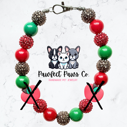 Apple Picking* Red, Green & Brown Sparkle Apple Custom Beaded Dog/Cat Necklace!