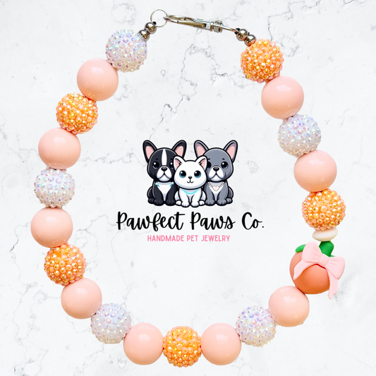 Just Peachy* Orange & White Sparkle Coquette Fruit Custom Beaded Dog/Cat Necklace!