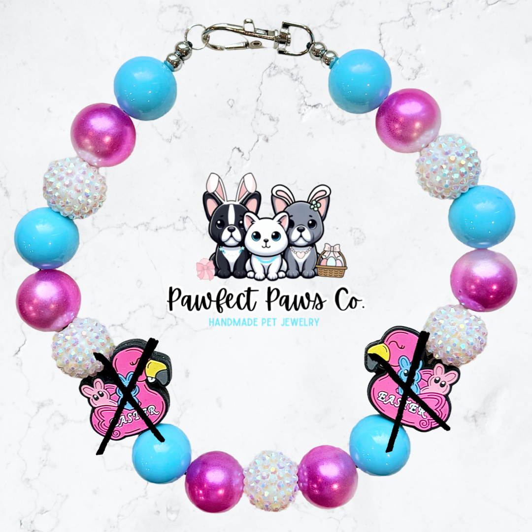 Floating into Spring* Blue, Pink & White Sparkle Easter/Spring Custom Beaded Dog/Cat Necklace!