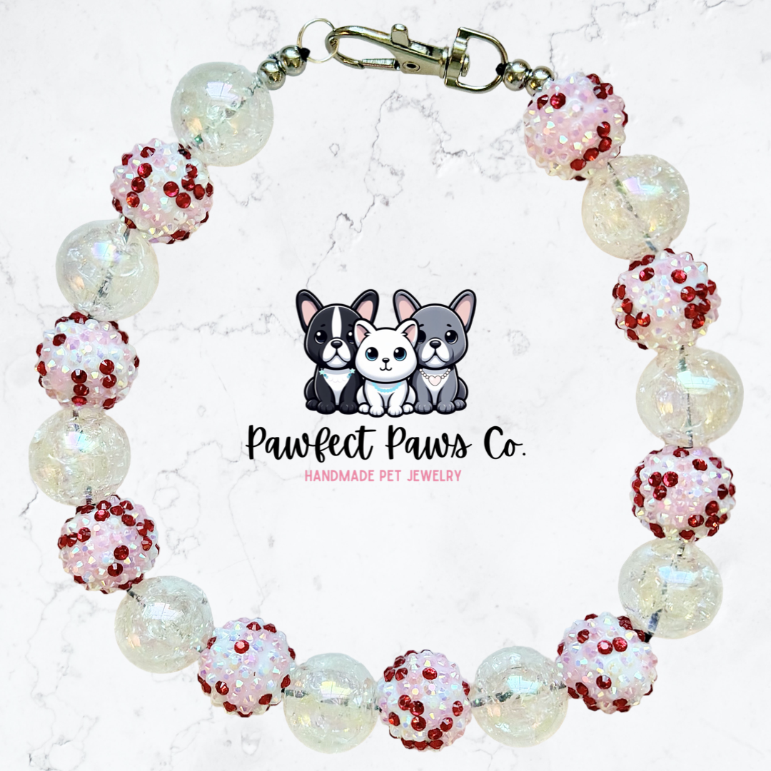 Sprinkled with Love* Red & Pink Sparkle Valentines Day Custom Beaded Dog/Cat Necklace!
