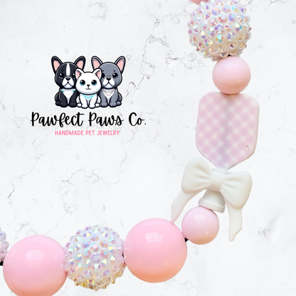 Pickleball Princess* Pink & White Sparkle Pickleball Paddle Custom Beaded Dog/Cat Necklace!