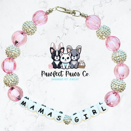 Mama’s Girl* Pink & Silver Sparkle Mother’s Day Spring Custom Beaded Dog/Cat Necklace!