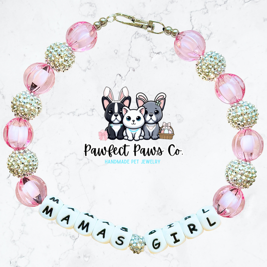 Mama’s Girl* Pink & Silver Sparkle Mother’s Day Spring Custom Beaded Dog/Cat Necklace!