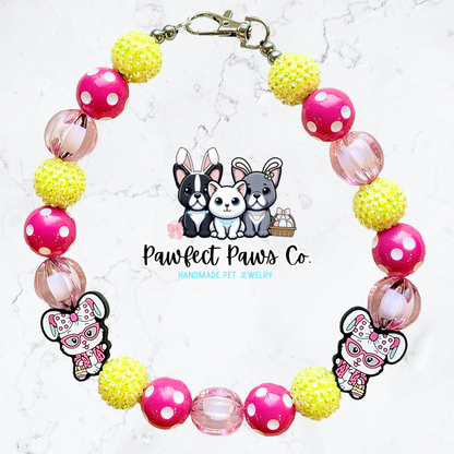 Hoppy Helper* Yellow & Pink Sparkle Easter/Spring Custom Beaded Dog/Cat Necklace!