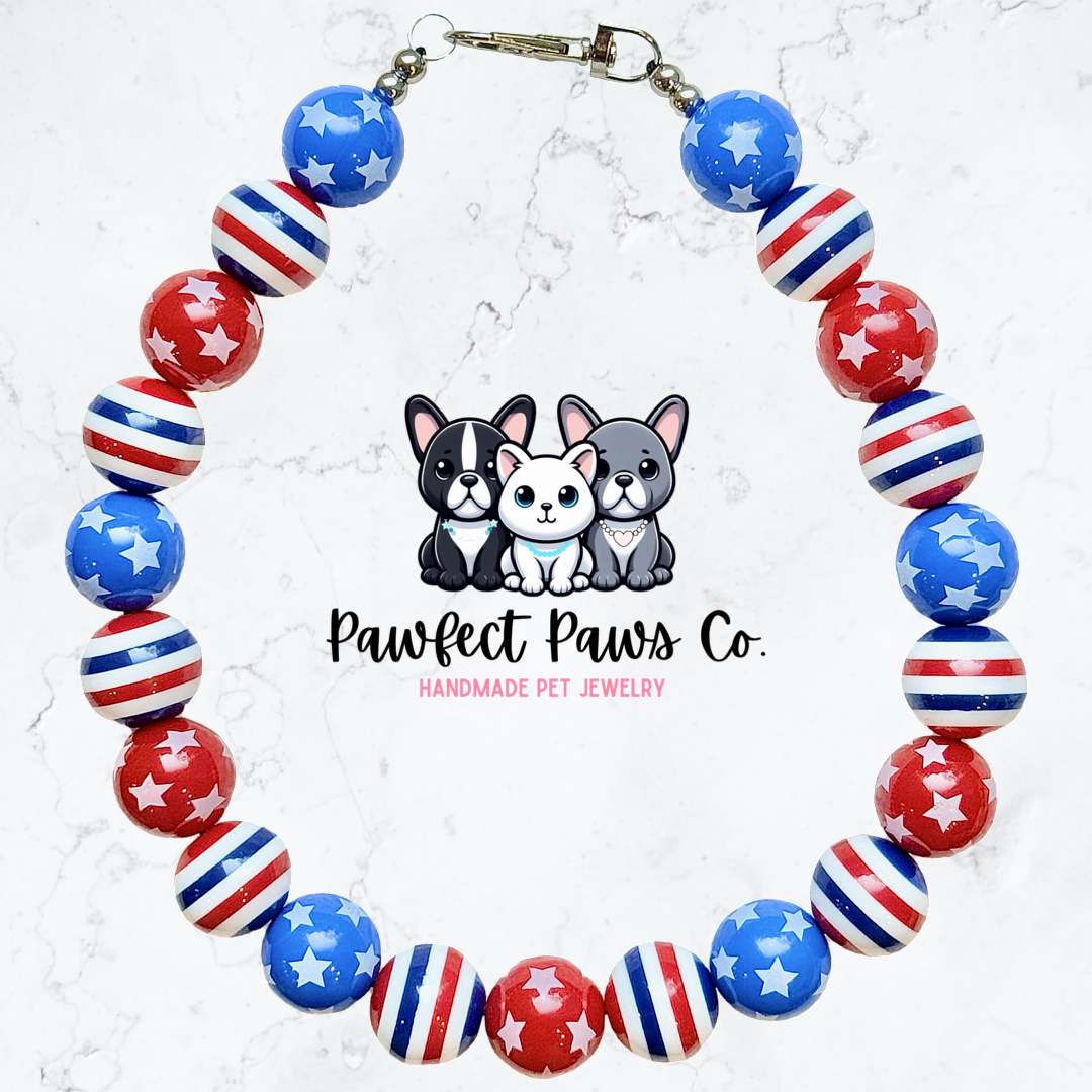 Stars & Stripes* Red, White & Blue Patriotic Beaded Dog/Cat Necklace!