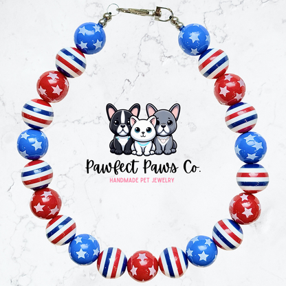 Stars & Stripes* Red, White & Blue Patriotic Beaded Dog/Cat Necklace!