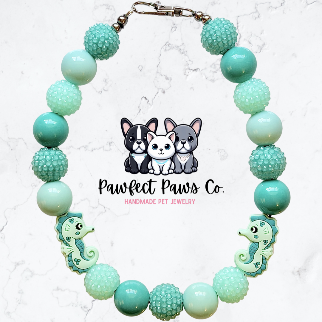 Tidal Treasure* Teal Sparkle Custom Beaded Dog/Cat Necklace!