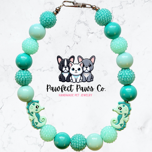 Tidal Treasure* Teal Sparkle Custom Beaded Dog/Cat Necklace!