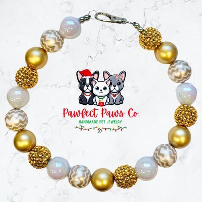 Golden Girl* White & Gold Sparkle New Years Eve Custom Beaded Dog/Cat Necklace!