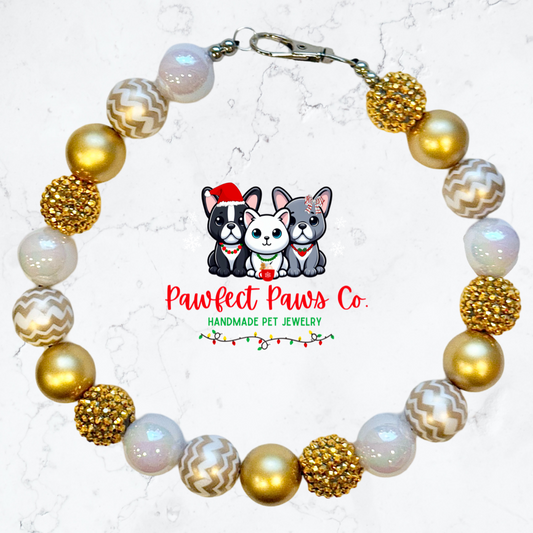Golden Girl* White & Gold Sparkle New Years Eve Custom Beaded Dog/Cat Necklace!