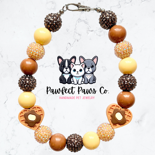 Waffle-y Sweet* Brown & Yellow Sparkle Custom Beaded Dog/Cat Necklace!